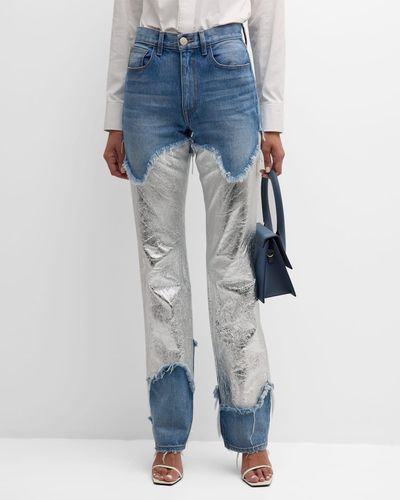 Brandon Maxwell The Cortlandt Denim Pants With Metallic Leather Detail - Blue