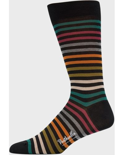 Pantherella Stripe Crew Socks - Black