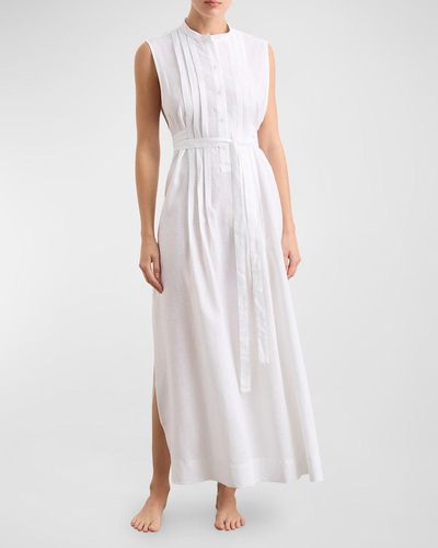 Bondi Born Lucca Sleeveless Organic Linen Tie-Belt Maxi Dress - White