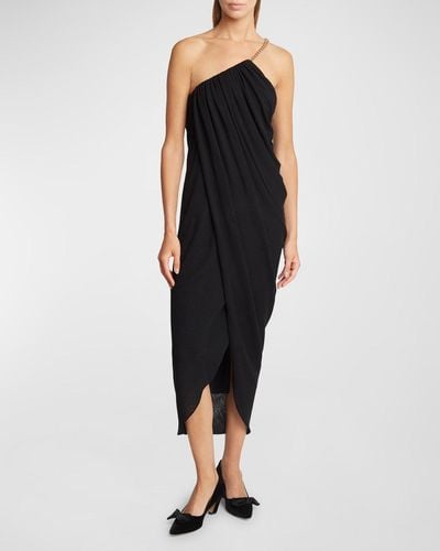 Chloé Draped One-Shoulder Jersey Dress With Chain Detail - Black