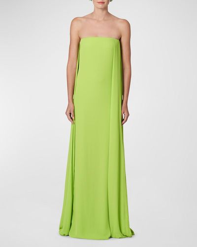 Carolina Herrera Strapless Column Dress With Cape Back - Green