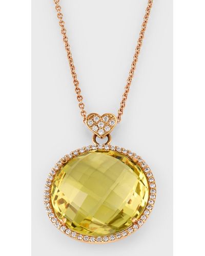 Lisa Nik 18k Rose Gold Lemon Quartz And Diamond Pendant Necklace With Heart Bail - Metallic