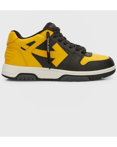 Off-White c/o Virgil Abloh Out Of Office Bicolor Leather Mid-top Sneakers - Yellow