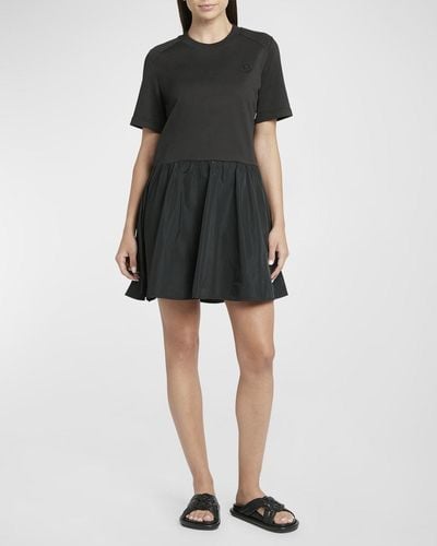 Moncler Mixed Media Mini Shirtdress - Black