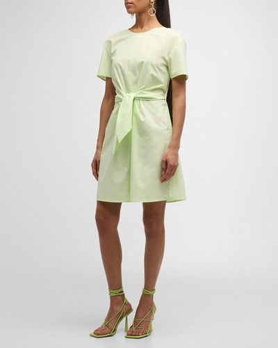 Emporio Armani Tie-Waist Cutout Cotton Poplin Midi Dress - Green
