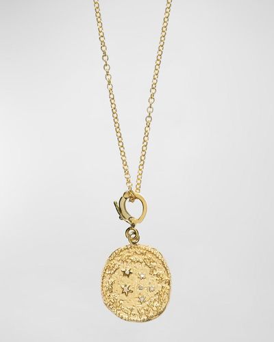 Azlee Zodiac Small Diamond Coin Necklace - Metallic