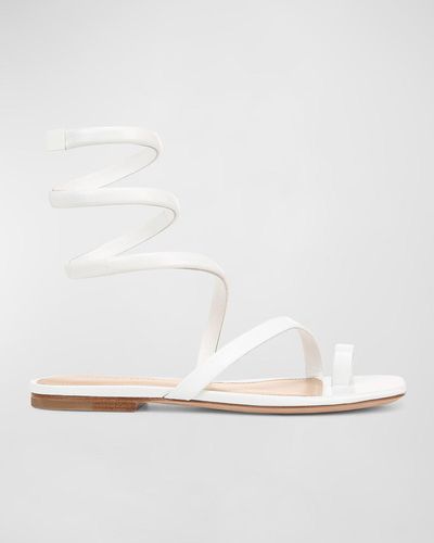 Veronica Beard Allura Leather Spiral-wrap Flat Sandals - White