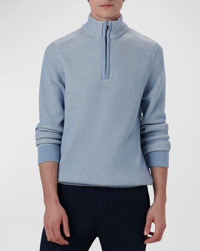 Bugatchi Quarter-Zip Ribbed Sweater - Blue