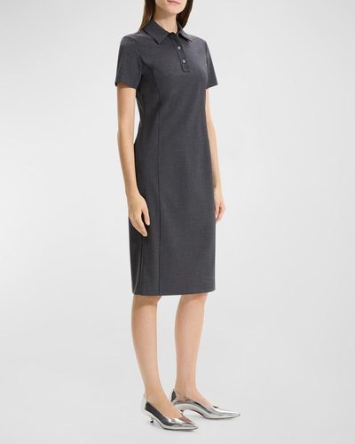 Theory Wool Suiting Slim Polo Dress - Black