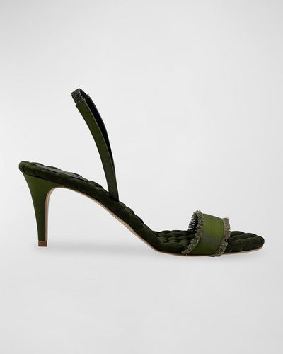 Aera Claudia Frayed Vegan Grosgrain Slingback Sandals - Metallic