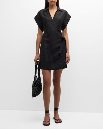 Bondi Born Arita Linen-Blend Mini Wrap Dress - Black