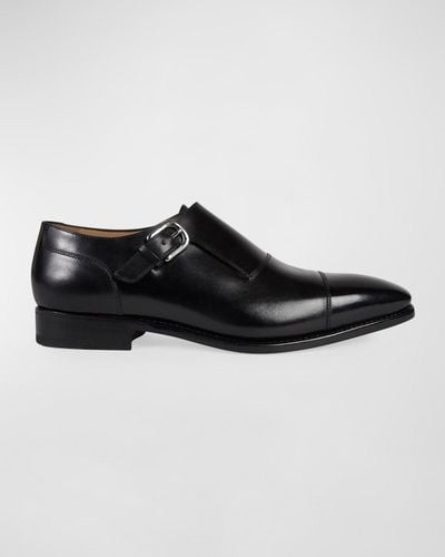 Paul Stuart Giordano Single-monk Leather Shoes - Black