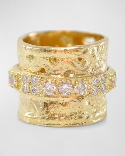 Armenta 18k Yellow Gold Large Artifact Band Statement Ring With Diamonds - Metallic