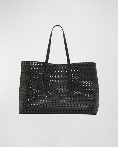 Alaïa Mina 44 Laser-cut Leather Tote Bag - Black