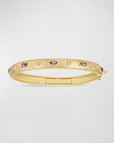 Tanya Farah 18k Yellow Gold Pink Sapphire And Diamond Bangle Bracelet - Metallic