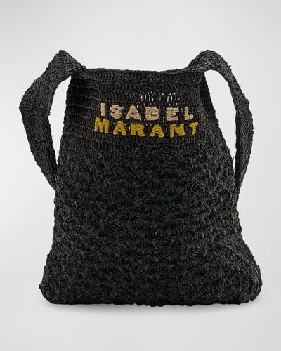 Isabel Marant Small Logo Raffia Shoulder Bag - Black