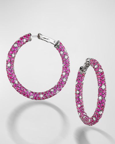 Mimi So 18K Couture Pave Hoop Earrings With Sapphires And Diamonds - Pink
