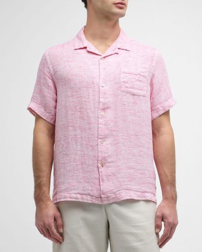 Swims Capri Linen Micro-Print Short-Sleeve Shirt - Purple