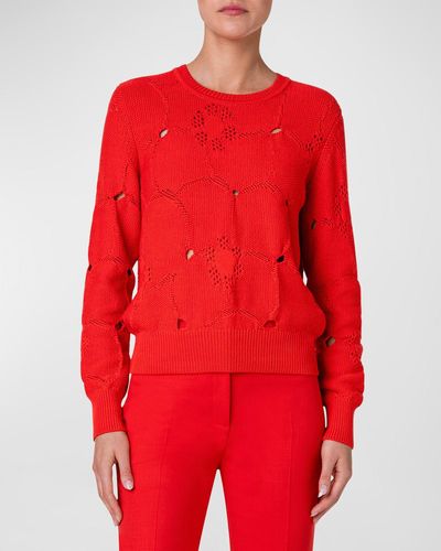 Akris Anemones Jacquard Knit Pullover - Red