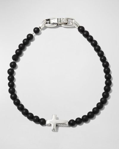 David Yurman Spiritual Beads Cross Station Bracelet In Silver, 4mm - Metallic