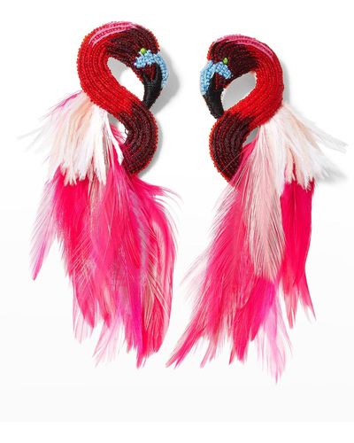 Mignonne Gavigan Flamingo Stud Earrings With Feathers - Pink