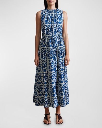 Apiece Apart Arte Tiered Floral-print Midi Tank Dress - Blue