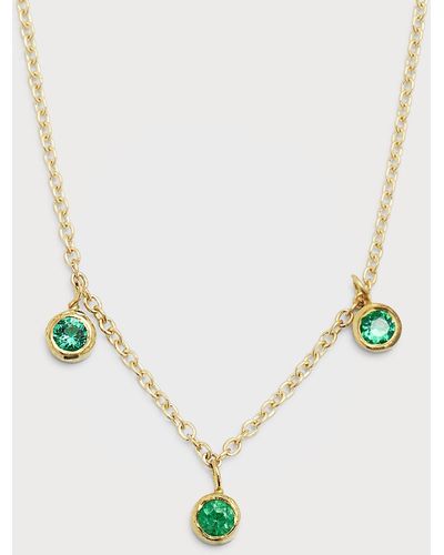 Jennifer Meyer 18k Yellow Gold 3 Mini Bezel Dangle Necklace With Emeralds - Natural