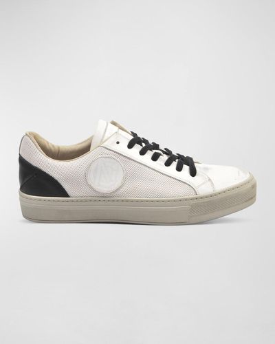 CoSTUME NATIONAL Mesh Two-Tone Leather Logo Sneakers - White