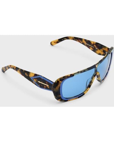 Karen Walker Logo Acetate Shield Sunglasses - Blue