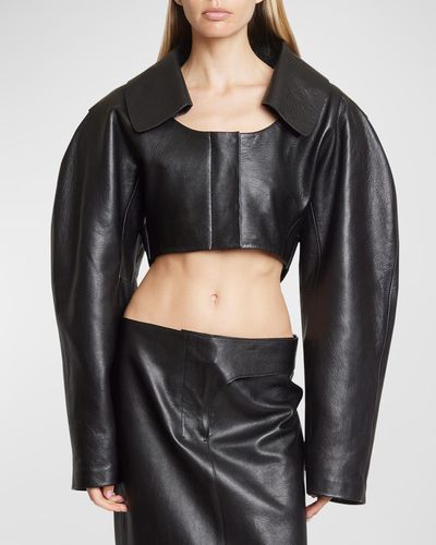Jacquemus Obra Crop Leather Jacket - Black