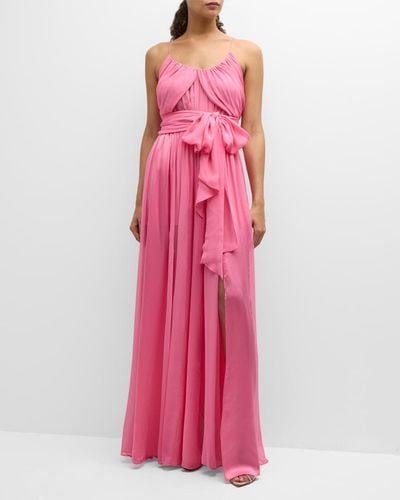 LoveShackFancy Zamia Silk Chiffon Sash-Tie Maxi Dress - Pink