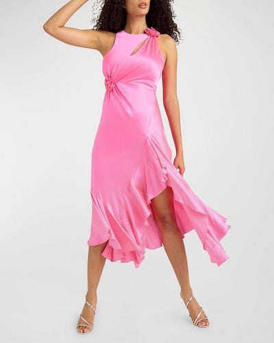 Cinq À Sept Cates Ruffled Silk Rosette Sleeveless Midi Dress - Pink