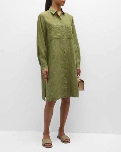 Eileen Fisher Petite Button-Down Organic Linen Shirtdress - Green
