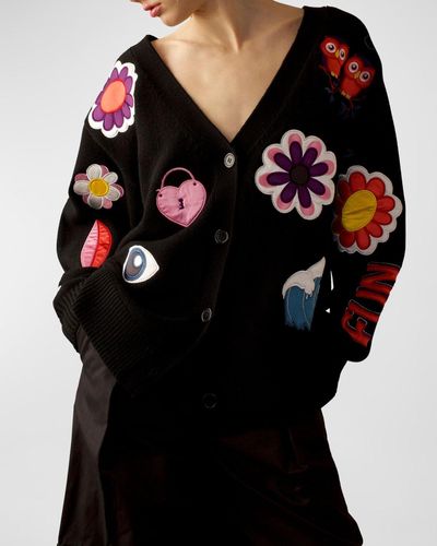 Cynthia Rowley Oversized Button-Down Patch Cardigan - Black