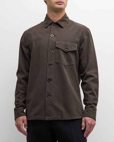 Burberry Twill Shirt With Embroidered Patches - Gray