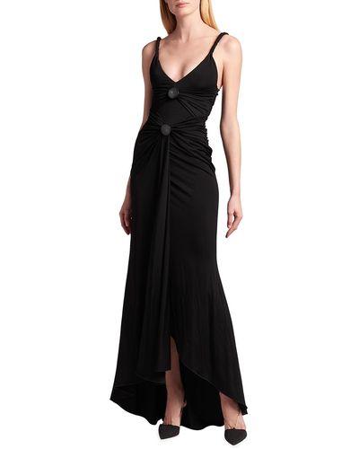 Giorgio Armani High-Low Front Ruched Jersey Gown - Black