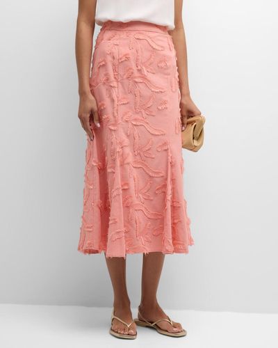 Misook Fringe Applique Cotton Midi Skirt - Pink