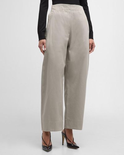 Bottega Veneta High-Rise Wide-Leg Cotton Twill Pants - Gray