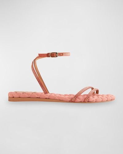 Aera Faye Crystal Ankle-Strap Flat Sandals - White