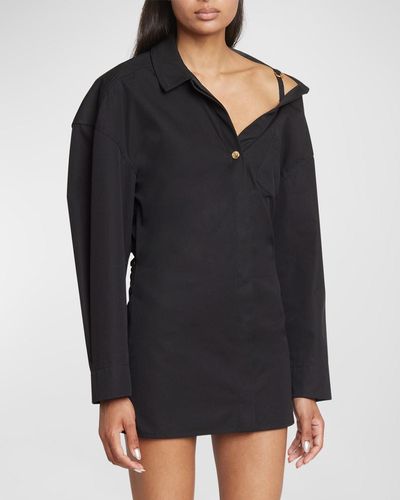 Jacquemus La Mini Robe Chemise Button-Front Mini Dress - Black