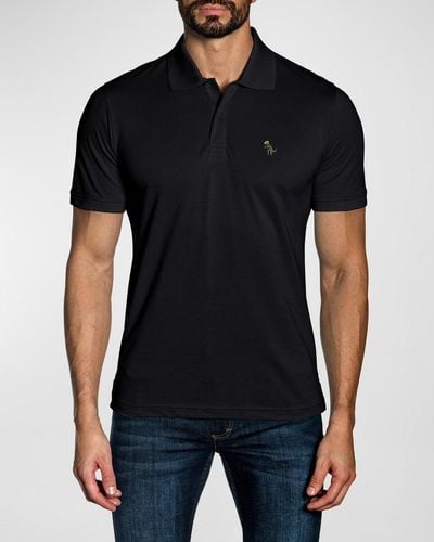 Jared Lang Knit Polo Shirt With Dinosaur Embroidery - Black