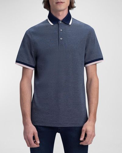 Bugatchi Striped Pima Cotton Polo Shirt With Contrast Collar & Cuffs - Blue