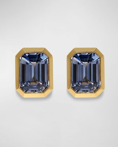 Azlee 18k Yellow Gold Large Sapphire Stud Earrings - Blue