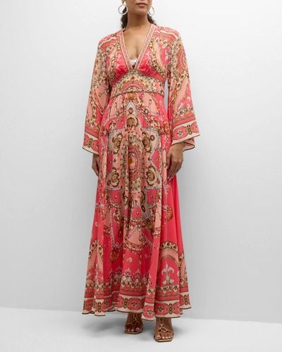 Camilla Kimono-Sleeve Maxi Dress Coverup - Red