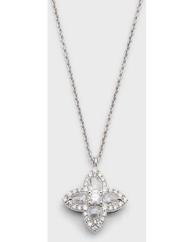 64 Facets 18k White Gold Diamond Blossom Pendant Necklace