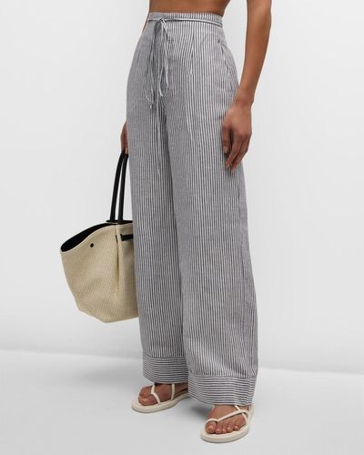 Onia Air Linen Striped Paperbag Pants - Gray
