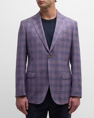 Emporio Armani Tonal Wool Plaid Sport Coat - Purple