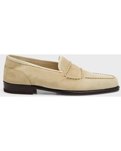John Lobb Bath Suede Penny Loafers - Natural