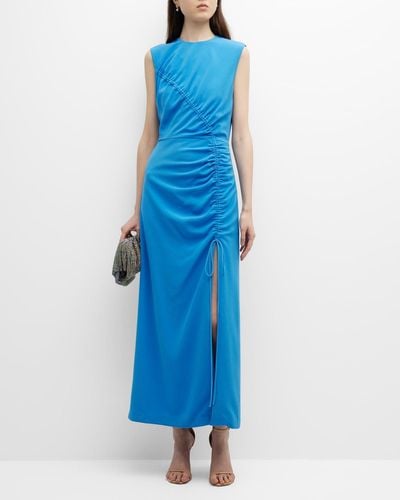Lela Rose Ruched Seamed Midi Dress - Blue