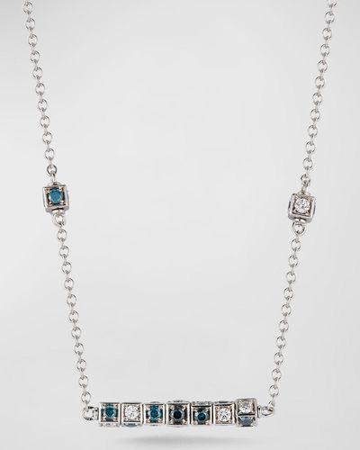 Miseno 18k White Gold Blue And White Diamond Cube Long Bar Necklace
